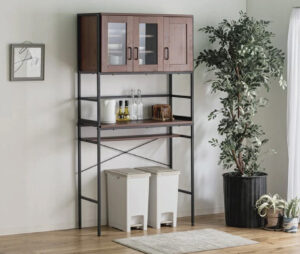 おうちがカフェに変身！スッキリ機能的にゴミ箱や家電をキレイに収納できちゃう♪90cm幅で下スペースにスリムサイズならゴミ箱３つ置けて分別完璧！おしゃれな見せる収納。レイアウトはあなた次第♪♬