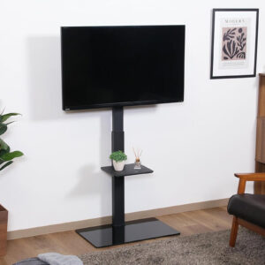 スタイリッシュなガラス製TVスタンド！32～55型まで対応◎小物が置けるラック付きで便利！