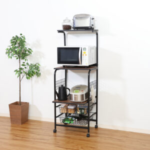 キャスター付きレンジワゴン！オープン収納＆キャスター付きなので使いたいときにすぐ使える！コンパクトサイズで置く場所に困らない♪